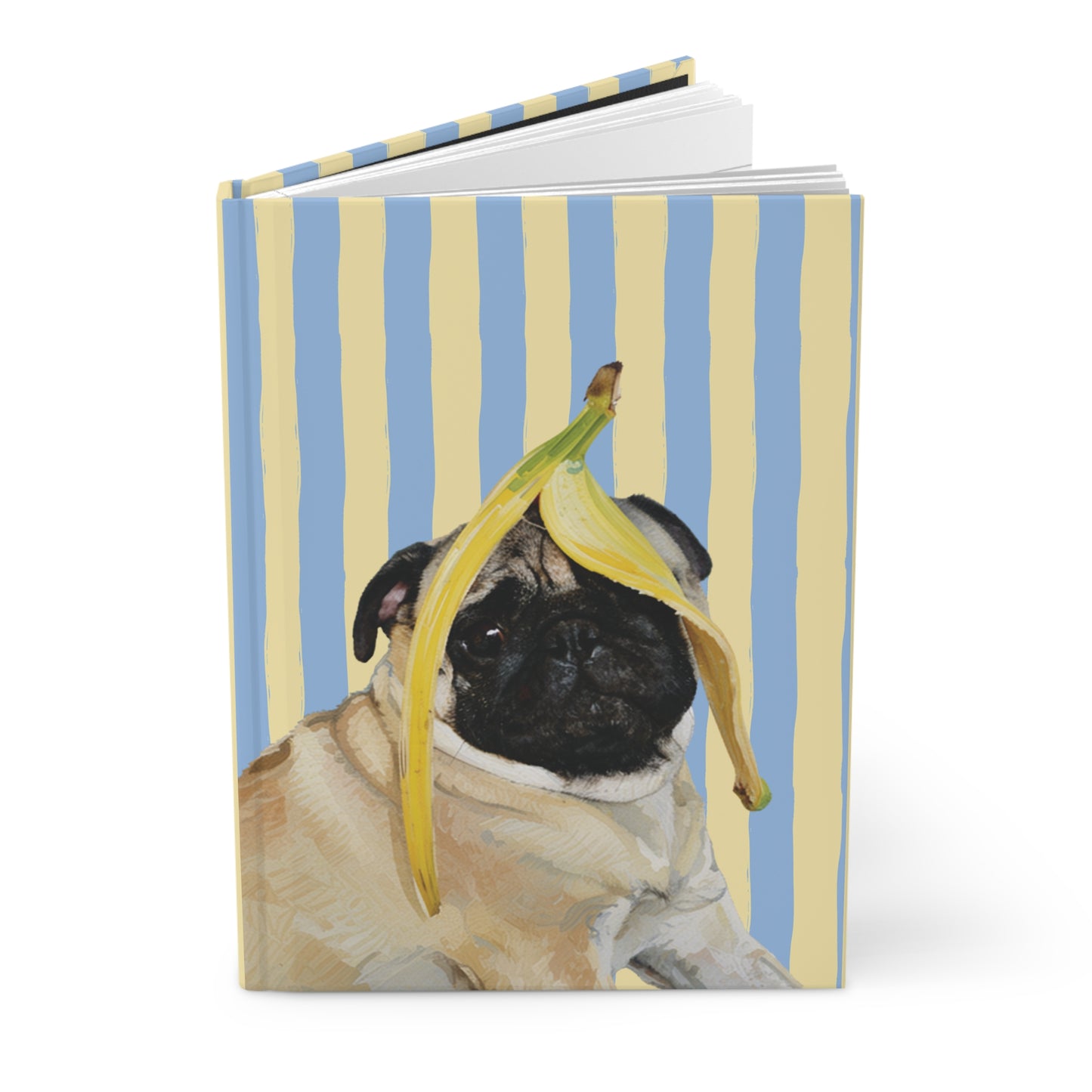 Pug with Banana Hardcover Journal — Cute Dog Notebook for Notes & Gifts